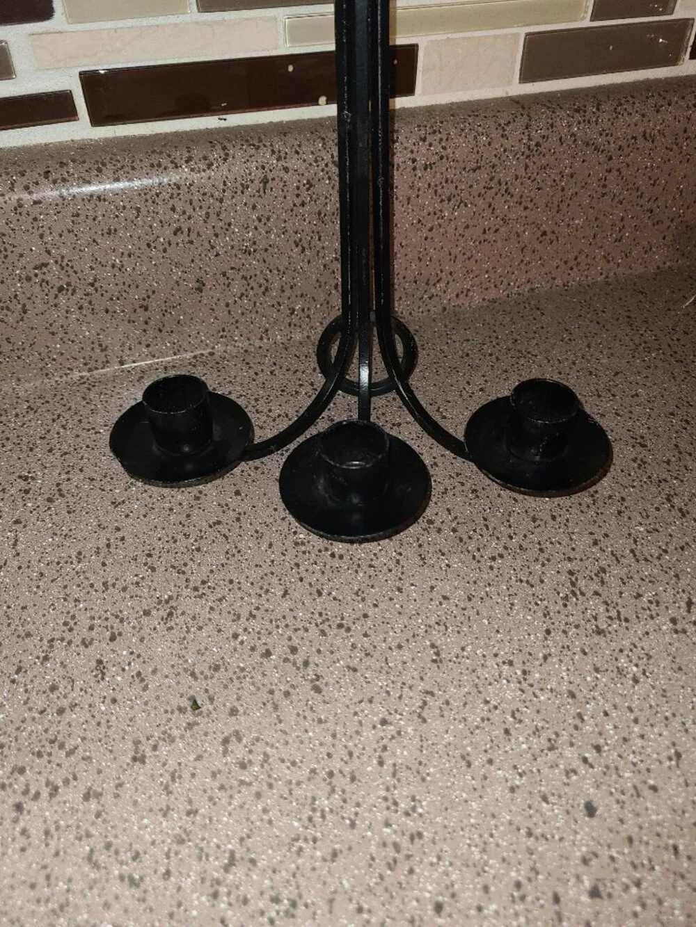 VTG Mid Century Modern Black Wrought Iron Wall Mount Candle Holder 3 Candles